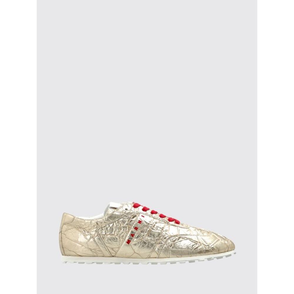 Marni Women Marni Crackled Leather Low Top Sneakers With Notched Sole